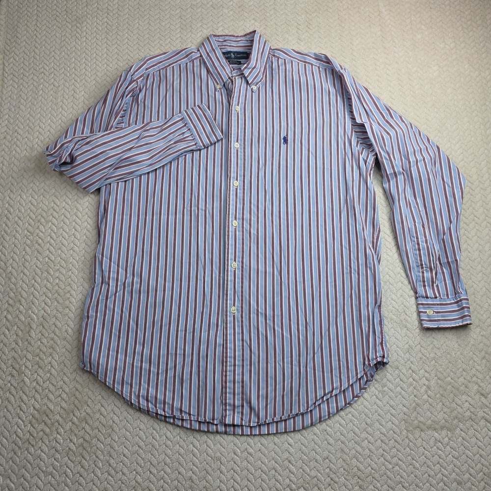 Vintage Ralph Lauren Blake Mens Medium Blue Red Striped Cotton Button Down Shirt - Picture 6 of 10